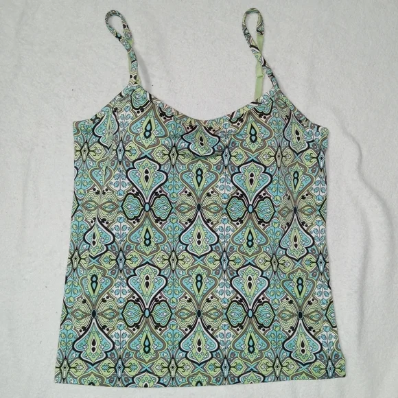 5 for $10 Athleta Green & Blue Tankini Top w/ Built in Underwire Bra size 36B - Picture 1 of 8
